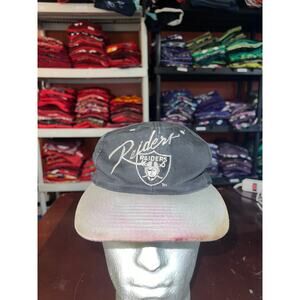 Vintage Los Angeles Raiders Script Hat Shield NFL Football Stained VTG 90s